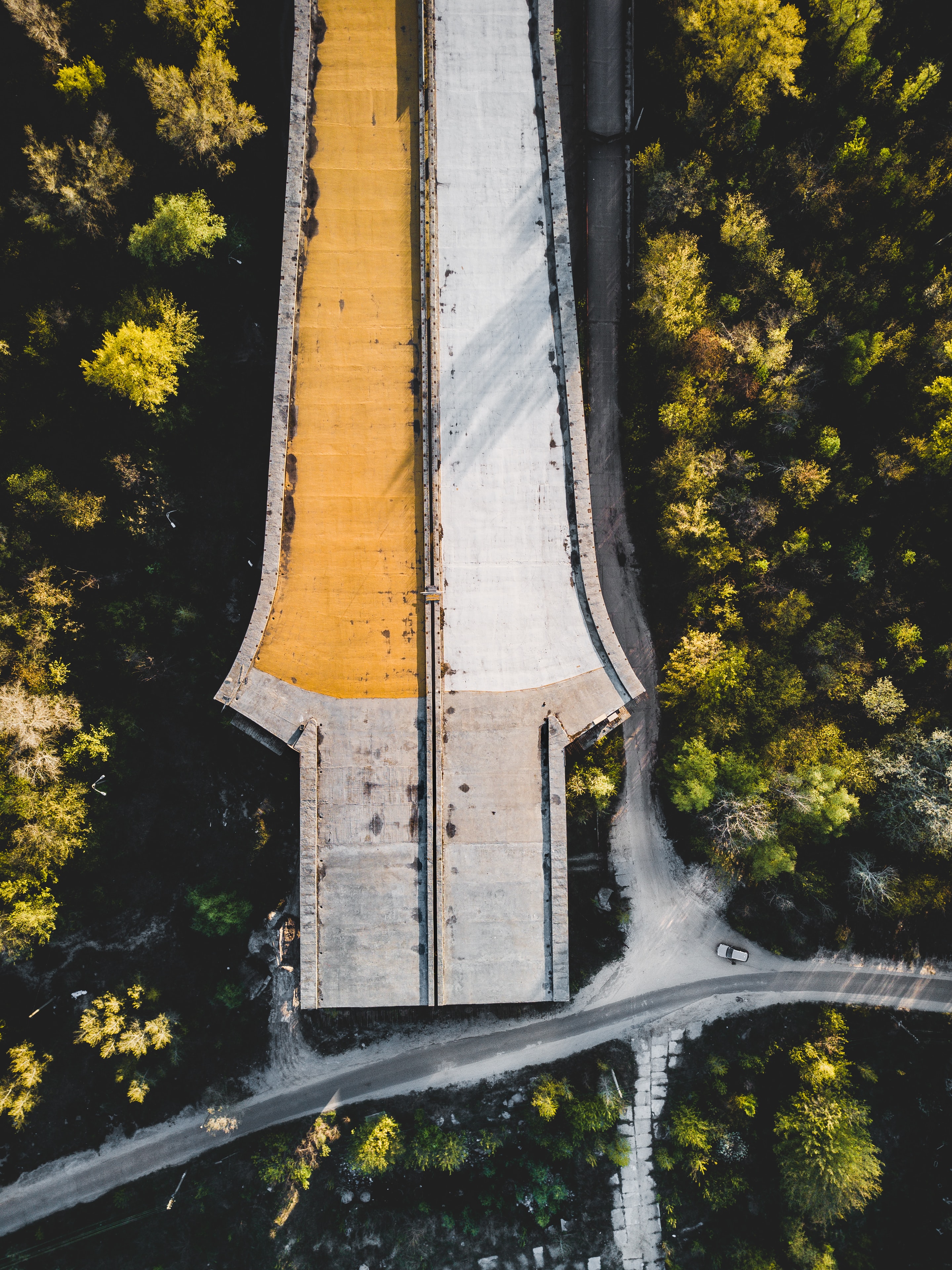 Road bridge being built over trees